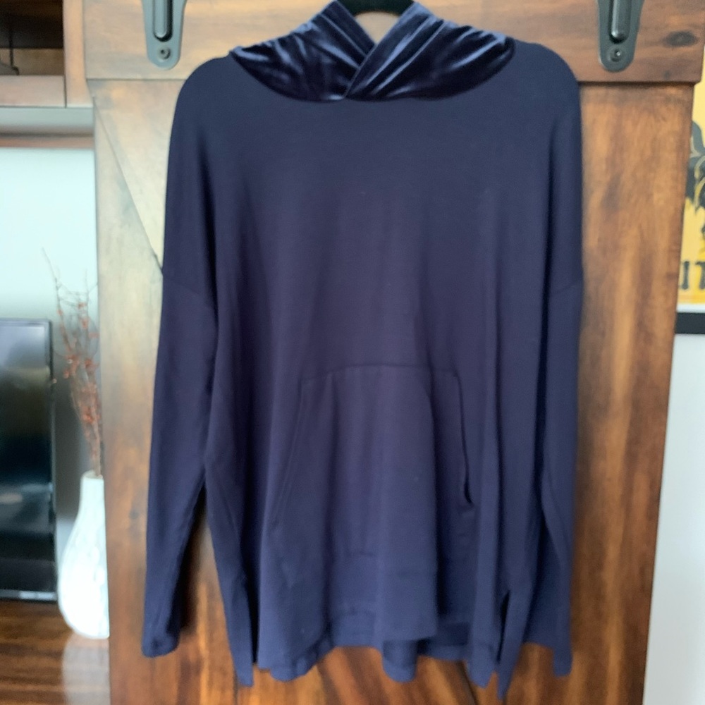 Eileen Fisher Velvet Trim Hooded Sweatshirt